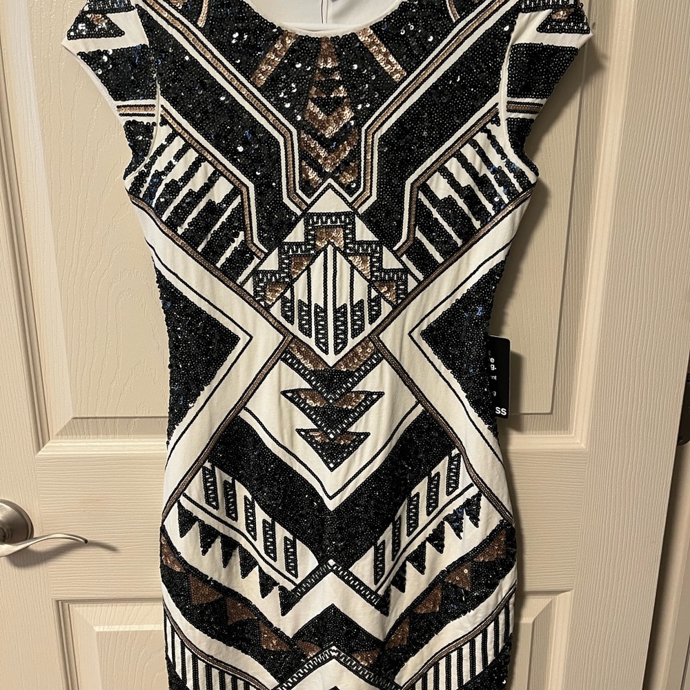 Express Black and White Sequin Mini Dress